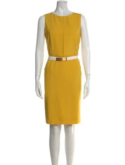 Pre-owned Fendi Virgin Wool Knee-length Dress In Yellow