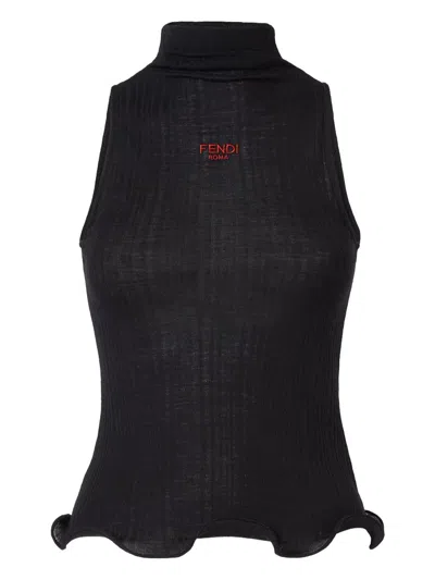 Fendi Virgin Wool Logo-knit Sweater In Black