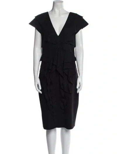 Pre-owned Fendi Virgin Wool Midi Length Dress In Black