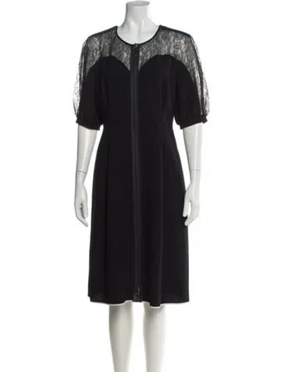 Pre-owned Fendi Virgin Wool Midi Length Dress In Black
