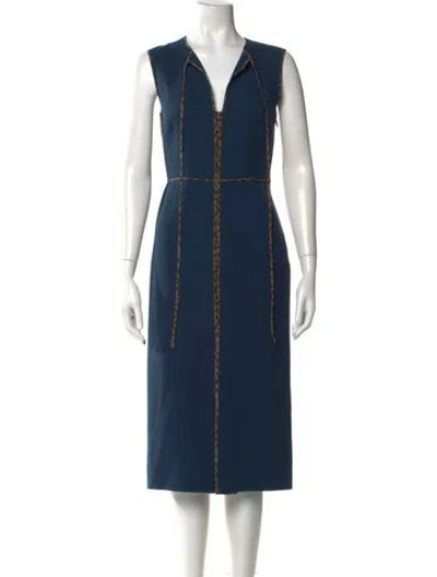 Pre-owned Fendi Virgin Wool Midi Length Dress In Blue