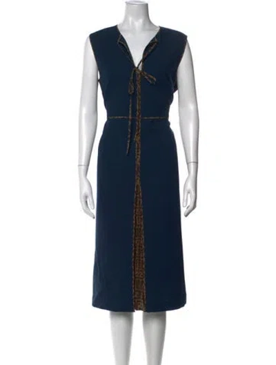 Pre-owned Fendi Virgin Wool Midi Length Dress In Blue