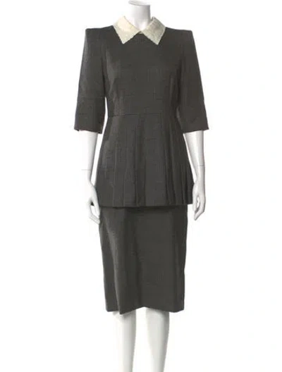 Pre-owned Fendi Virgin Wool Midi Length Dress In Gray