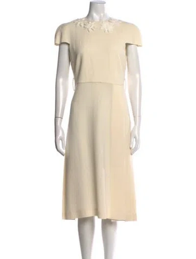 Pre-owned Fendi Virgin Wool Midi Length Dress In Neutrals