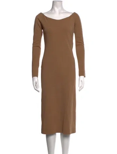 Pre-owned Fendi Virgin Wool Midi Length Dress W/ Tags In Brown