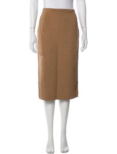 Pre-owned Fendi Virgin Wool Midi Length Skirt In Brown