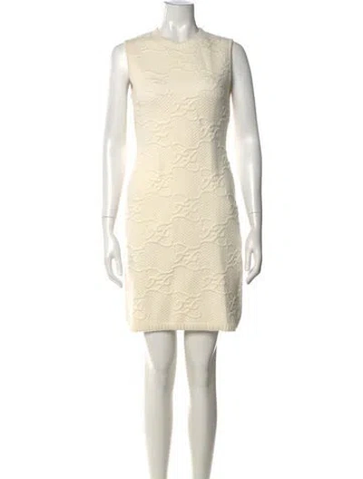 Pre-owned Fendi Virgin Wool Mini Dress In White