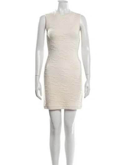 Pre-owned Fendi Virgin Wool Mini Dress In White