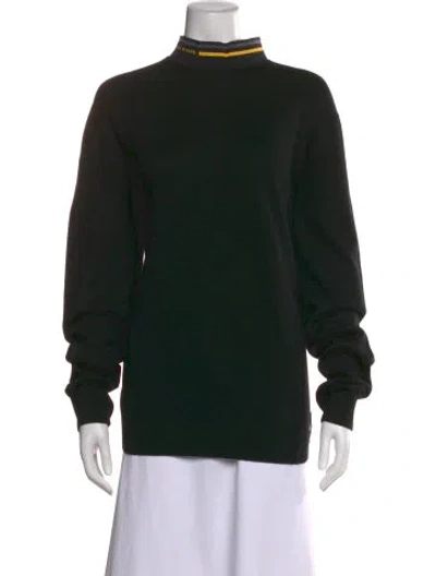 Pre-owned Fendi Virgin Wool Mock Neck Sweater W/ Tags In Black
