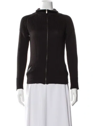 Pre-owned Fendi Virgin Wool Open Front Sweater In Black