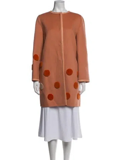 Pre-owned Fendi Virgin Wool Patterned Coat In Orange