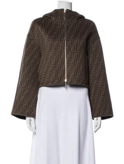 Pre-owned Fendi Virgin Wool Patterned Jacket In Brown