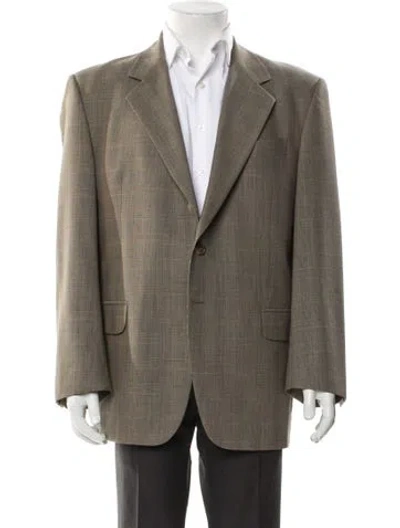 Pre-owned Fendi Virgin Wool Plaid Print Blazer In Neutral