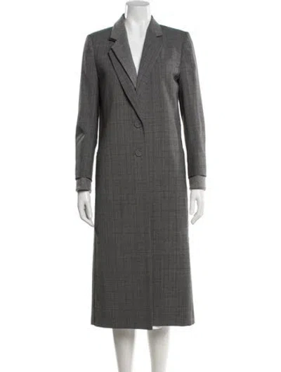Pre-owned Fendi Virgin Wool Plaid Print Coat In Grey