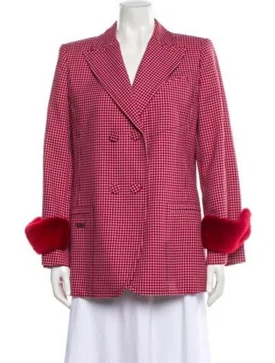 Pre-owned Fendi Virgin Wool Plaid Print Fur Jacket In Red