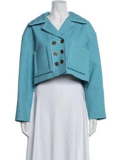 Pre-owned Fendi Virgin Wool Plaid Print Jacket In Blue