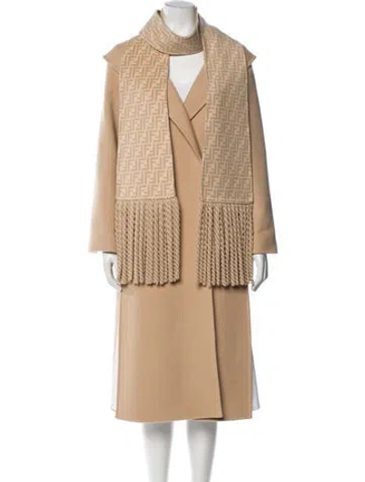 Pre-owned Fendi Virgin Wool Printed Faux Fur Coat In Brown
