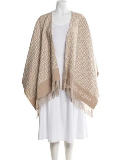 Pre-owned Fendi Virgin Wool Printed Shawl In Neutral