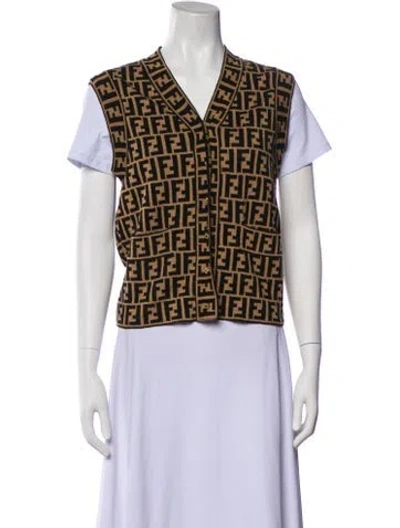Pre-owned Fendi Virgin Wool Printed Vest In Brown