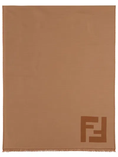 Fendi Virgin Wool Scarf 70 Cm X 180 Cm In Neutral