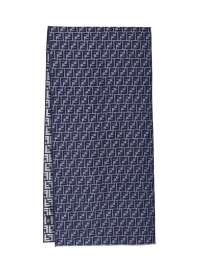 Fendi Virgin Wool Scarf "ff" In Blue