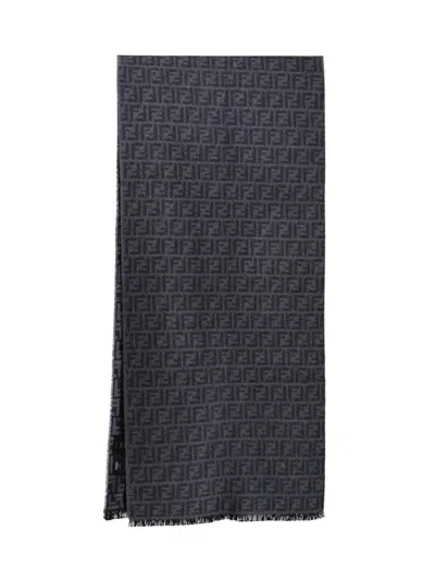 Fendi Virgin Wool Scarf "ff" In Grey