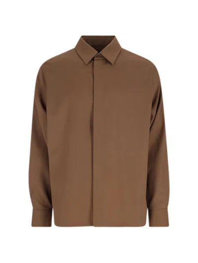 Fendi Luxurious Wool Long Sleeve Shirt In Brown