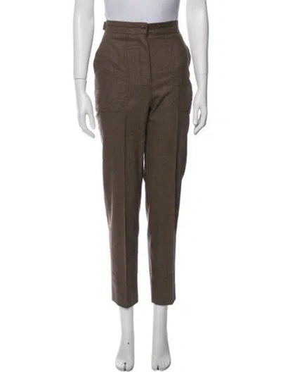 Pre-owned Fendi Virgin Wool Skinny Leg Pants In Brown