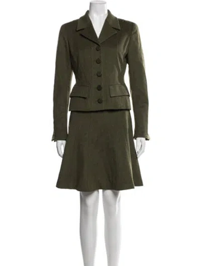 Pre-owned Fendi Virgin Wool Skirt Suit In Green