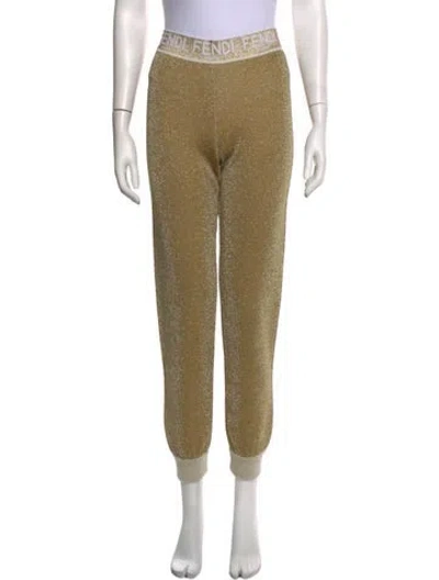 Pre-owned Fendi Virgin Wool Straight Leg Pants In Gold/metallic