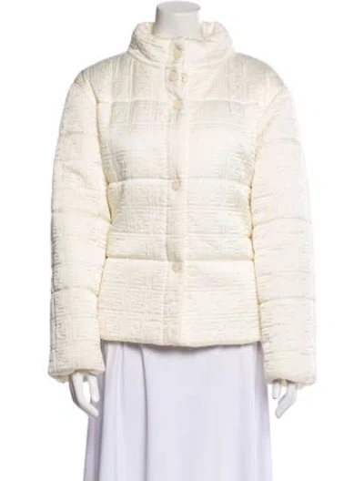 Pre-owned Fendi Virgin Wool Striped Faux Fur Jacket In Neutral