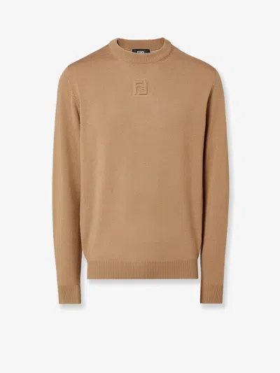 Fendi Men Virgin Wool Sweater In Brown