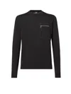 Fendi Knit Sweater With Ribbed Cuffs And Pocket In Gray