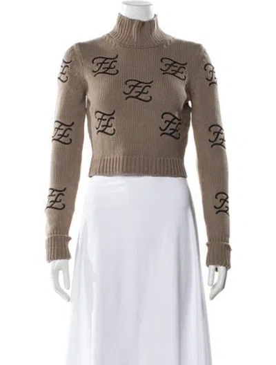 Pre-owned Fendi Virgin Wool Turtleneck Sweater In Neutral