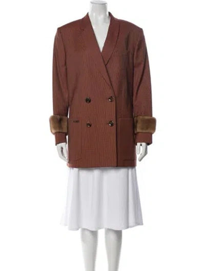 Pre-owned Fendi Virgin Wool Tweed Pattern Blazer W/ Tags In Orange