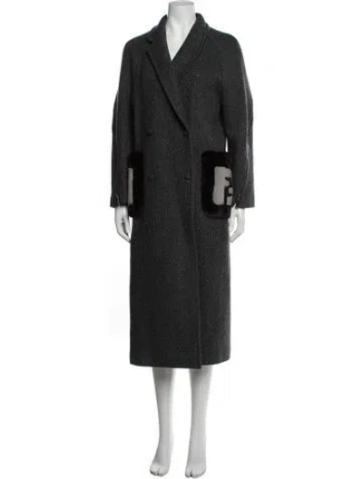 Pre-owned Fendi Virgin Wool Tweed Pattern Coat In Grey
