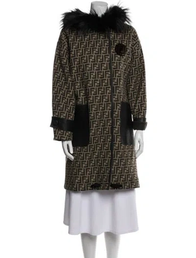 Pre-owned Fendi Virgin Wool Tweed Pattern Fur Coat In Neutral