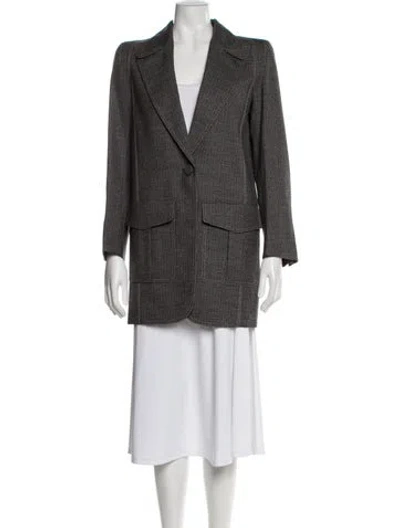Pre-owned Fendi Virgin Wool Tweed Pattern Peacoat In Gray