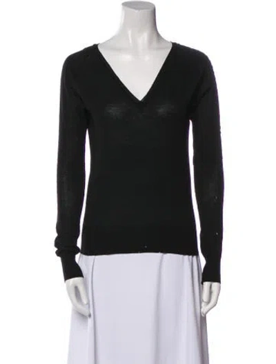 Pre-owned Fendi Virgin Wool V-neck Sweater In Black