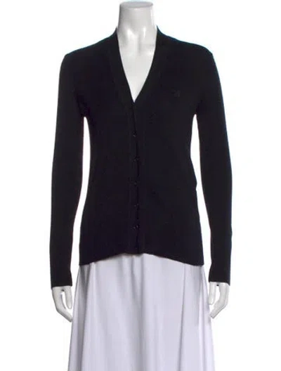 Pre-owned Fendi Virgin Wool V-neck Sweater In Black