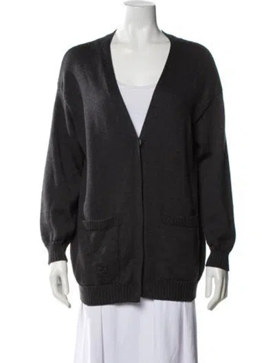 Pre-owned Fendi Virgin Wool V-neck Sweater In Gray