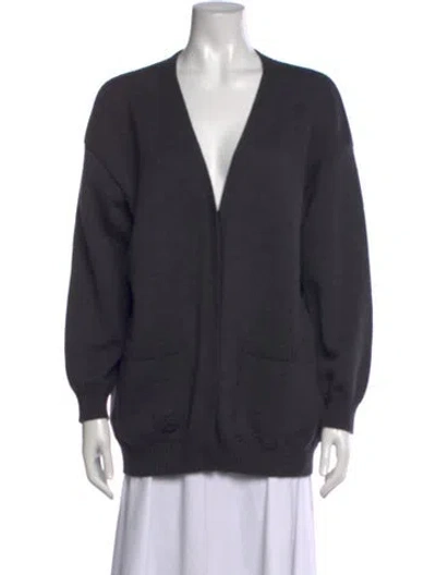 Pre-owned Fendi Virgin Wool V-neck Sweater In Gray