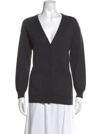 Pre-owned Fendi Virgin Wool V-neck Sweater In Grey