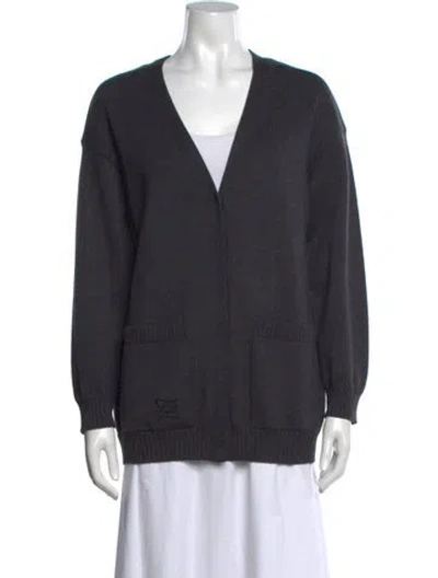 Pre-owned Fendi Virgin Wool V-neck Sweater In Grey