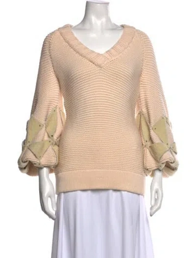 Pre-owned Fendi Virgin Wool V-neck Sweater In Neutrals