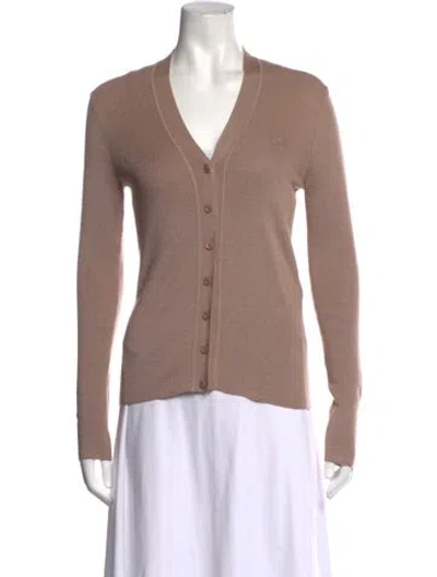 Pre-owned Fendi Virgin Wool V-neck Sweater In Neutrals