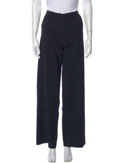 Pre-owned Fendi Virgin Wool Wide Leg Pants In Black