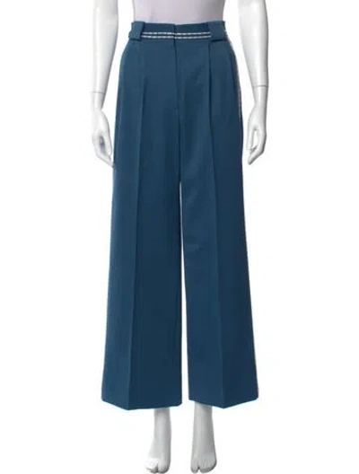 Pre-owned Fendi Virgin Wool Wide Leg Pants In Blue