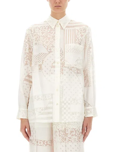 Fendi Viscose And Silk Dévoré Shirt In White