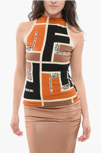 Fendi Women Printed Turtle-neck Top In Black